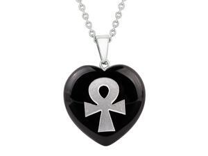 Amulet Norse Rune Love Spell Magic Powers Protect Energy Black Agate Puffy Heart Pendant 22 Inch Necklace