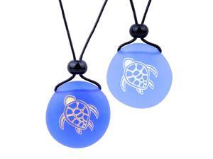 Frosted Sea Glass Stones Norse Rune Love Spell Love Couples BFF Set Amulets Royal Blue Red Necklaces