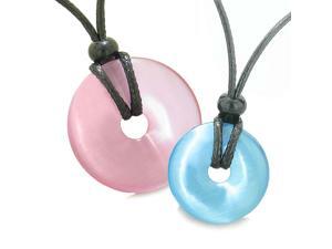 Large Lucky Charms Coin Donuts Positive Best Friends Sky Blue Purple Simulated Cats Eye Pendant Necklaces