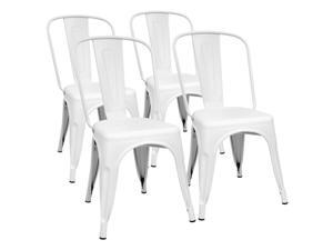 Furmax Metal Dining Chairs Indoor Outdoor Patio Chicken 18 Inch Seat Height Trattoria Chic Bistro Cafe Side Stackable Set of 4 (White)
