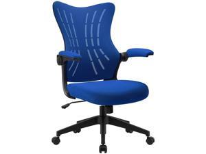 Furmax Office Desk Chair with Flip Up Arms, Mesh Mid Back Computer Chair Swivel Task Chair with Ergonomic Lumbar Support (Blue)