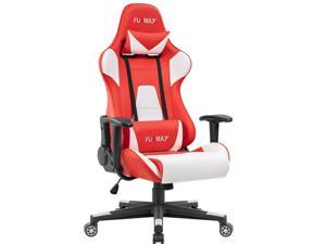 Furmax Gaming Office Chair Ergonomic High-Back Racing Style Adjustable Height Executive Computer Chair, PU Leather Swivel Desk Chair (White/Red)
