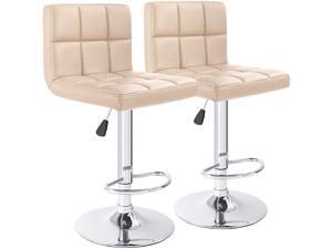 Furmax Bar Stools PU Leather Swivel Adjustable Hydraulic Bar Stool Square Counter Height Stool Modern Set of 2 (Khaki) Furmax Bar Stools PU Leather Swivel Adjustable Hydraulic Bar Stool Square Counter Height Stool Modern Set of 2 (Khaki)