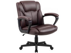 Furmax Executive Chair High-Level PU Leather Thick Padded Ergonomic Chair Mid Back Office and Commercial Chair With Armrests (Brown)