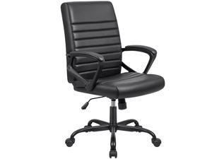 Furmax Mid Back Ribbed Desk Leather Executive Office Swivel Computer Chair with Soft Padded Arms (Black)