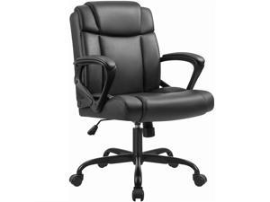 Furmax Mid Office Computer Leather Executive Desk Swivel Chair with Padded Arms Back Support (Black)