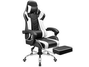 Furmax Gaming Chair Office Chair Ergonomic Racing Style Computer Chair with Footrest High Back Video Game Chair Adjustable Swivel Chair with Headrest and Lumbar Support (White)