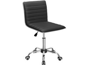 Furmax Mid Back Task Chair, Low Back PU Leather Swivel Office Desk Chair, Computer Chair with Armless Ribbed Soft Upholstery (Black)