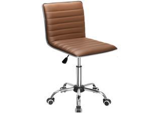 Furmax Mid Back Task Chair, Low Back PU Leather Swivel Office Desk Chair, Computer Chair with Armless Ribbed Soft Upholstery (Brown)