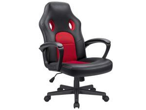 Furmax Office Desk Leather Gaming, High Back Ergonomic Adjustable Racing Task Swivel Executive Computer Chair Headrest and Lumbar Support (Red)