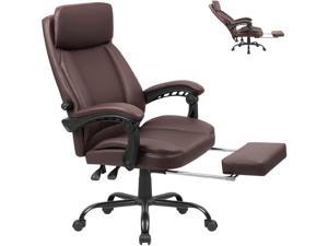 Furmax High Back Executive Office Chair PU Leather Reclining Office Chair Ergonomic Desk Chair with Footrest, Adjustable Back and Lumbar Support, Swivel Computer Chair with Padded Arms (Brown)