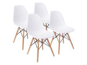 Furmax Pre Assembled Modern Style Dining Chair Pre Assembled White Effiel Modern DSW Chair, Shell Lounge Plastic Chair for Kitchen, Dining, Bedroom, Living Room Side Chairs Set of 4 (White)