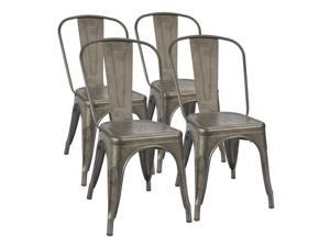 Furmax Metal Dining Chairs Indoor Outdoor Patio Chicken 18 Inch Seat Height Trattoria Chic Bistro Cafe Side Stackable Set of 4 (Gun)