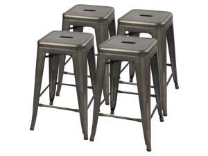 Furmax 24'' Metal Stools High Backless Silver Metal Indoor-Outdoor Counter Height Stackable Bar Stools Set of 4 (Gun) Furmax 24'' Metal Stools High Backless Silver Metal Indoor-Outdoor Counter Height Stackable Bar Stools Set of 4 (Gun)