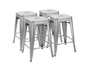 Furmax 24'' Metal Stools High Backless Silver Metal Indoor-Outdoor Counter Height Stackable Bar Stools Set of 4 (Silver) Furmax 24'' Metal Stools High Backless Silver Metal Indoor-Outdoor Counter Height Stackable Bar Stools Set of 4 (Silver)