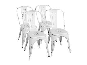 Furmax Metal Dining Chairs Indoor Outdoor Patio Chicken 18 Inch Seat Height Trattoria Chic Bistro Cafe Side Stackable Set of 4 (Distressed White)