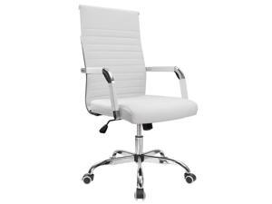 Furmax Ribbed Office Desk Chair Mid-Back PU Leather Executive Conference Task Chair Adjustable Swivel Chair with Arms (White) Furmax Ribbed Office Desk Chair Mid-Back PU Leather Executive Conference Task Chair Adjustable Swivel Chair with Arms (White)