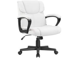 Furmax Mid Back Executive Office Chair Leather-Padded Desk Chair with Armrests, Ergonomic Swivel Task Chair with Lumbar Support (White)