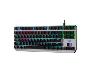 Mechanical Gaming Keyboard Wired with 87 Keys Anti-Ghosting Programmable RGB Rainbow Backlit for Laptop Games and Work (Blue Switch, Black)