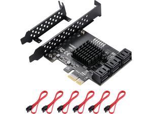 PCIe SATA card 6 ports, with 6 SATA cables and thin bracket, 6Gbps 1X SATA 3.0 PCIe card, support 6 SATA 3.0 devices (ASM1166 chip)