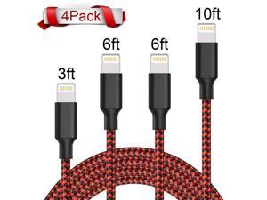 Lightning Cable, Nurbenn iPhone Charger Cables, 4Pack 3FT 6FT 6FT 10FT to USB Syncing Data and Nylon Braided Cord Charger for iPhone Xs Max, XR, X, 8, 7, Plus, 6, 6S, 6 Plus, 5, 5C, 5S, SE - Red