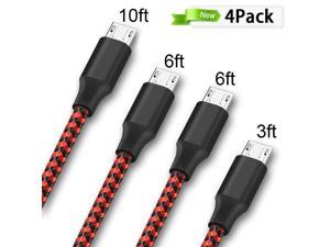 Micro USB Cable, Nurbenn 4Pack 3FT 6FT 6FT 10FT Long Premium Nylon Braided Android Charger USB to Micro USB Charging Cable Samsung Charger Cord for Samsung Galaxy S7 Edge/S7 HTC LG and More - Red