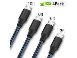 Micro USB Cable, Nurbenn 4Pack 3FT 6FT 6FT 10FT Long Premium Nylon Braided Android Charger USB to Micro USB Charging Cable Samsung Charger Cord for Samsung Galaxy S7 Edge/S7 HTC LG and More - Blue