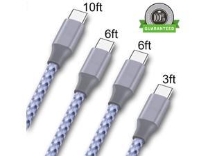 Nurbenn USB Type C Cable, 4Pack 3FT 2x6FT 10FT Nylon Braided USB C Charger Cable Fast Charging Cord Compatible Samsung Galaxy S9 S8 Plus Note 9/8, LG G6 G7, Moto G6 Play, Google Pixel XL - White