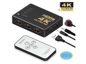 Nurbenn Intelligent 5-Port HDMI Switch Switcher, Supports 4K, Full HD1080p, 3D with IR Remote,Black Nurbenn Intelligent 5-Port HDMI Switch Switcher, Supports 4K, Full HD1080p, 3D with IR Remote,Black