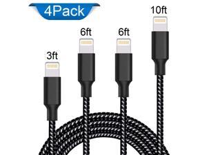 iPhone Charger,MFi Certified Lightning Cable,3 Pack 3/6/10 FT Extra Long Nylon Braided Charging&Syncing Cord Compatible with iPhone Xs/XR/XS Max/X/7/7Plus/8/8Plus/6S/6SPlus/5/5s/5c/ White+Grey 