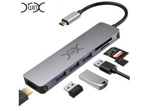 USB C Hub Multiport Adapter - 7 in 1 Portable Space Aluminum Dongle with 4K HDMI Output, 3 USB 3.0 Ports, SD/Micro SD Card Reader Compatible for MacBook Pro, XPS More Type C Devices