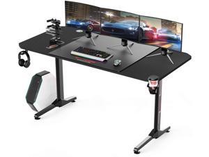 Vitesse 63 inch Gaming Desk Table T-Shaped Computer PC Desk with Free Large Mouse pad, Racing Style Professional Gamer Game Station with USB Gaming Handle Rack, Cup Holder & Headphone