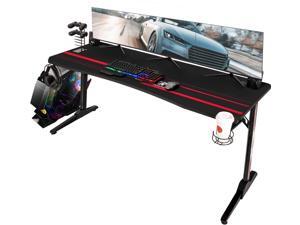 Devoko 63 Inch Gaming Desk T-Shaped PC Computer Table with Free Mouse Pad Carbon Fibre Surface Home Office Desk Gamer Table with Game Handle Rack Headphone Hook and Cup Holder (Black) Devoko 63 Inch Gaming Desk T-Shaped PC Computer Table with Free Mouse Pad Carbon Fibre Surface Home Office Desk Gamer Table with Game Handle Rack Headphone Hook and Cup Holder (Black)
