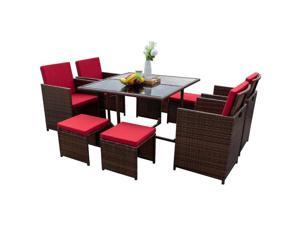 Devoko 9 Pieces Patio Dining Sets Outdoor Space Saving Rattan Chairs with Glass Table Patio Furniture Sets Cushioned Seating and Back Sectional Conversation Set (Brown/Red) Devoko 9 Pieces Patio Dining Sets Outdoor Space Saving Rattan Chairs with Glass Table Patio Furniture Sets Cushioned Seating and Back Sectional Conversation Set (Brown/Red)