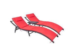 Devoko Patio Chaise Lounge Sets Outdoor Rattan Adjustable Back 3 Pieces Cushioned Patio Folding Chaise Lounge with Folding Table (Red) Devoko Patio Chaise Lounge Sets Outdoor Rattan Adjustable Back 3 Pieces Cushioned Patio Folding Chaise Lounge with Folding Table (Red)