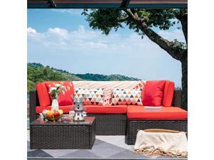 Devoko 5 Pieces Patio Furniture Sets All-Weather Outdoor Sectional Sofa Manual Weaving Wicker Rattan Patio Conversation Set with Cushion and Glass Table (Red) Devoko 5 Pieces Patio Furniture Sets All-Weather Outdoor Sectional Sofa Manual Weaving Wicker Rattan Patio Conversation Set with Cushion and Glass Table (Red)