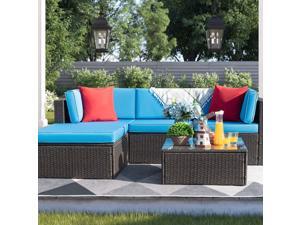 Devoko 5 Pieces Patio Furniture Sets All Weather Outdoor Sectional Sofa Manual Weaving Wicker Rattan Patio Conversation Set with Cushion and Glass Table (Blue) Devoko 5 Pieces Patio Furniture Sets All Weather Outdoor Sectional Sofa Manual Weaving Wicker Rattan Patio Conversation Set with Cushion and Glass Table (Blue)