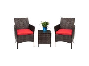 Devoko Patio Porch Furniture Sets 3 Pieces PE Rattan Wicker Chairs with Table Outdoor Garden Furniture Sets (Brown/Red)