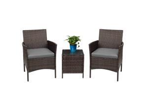 Devoko Patio Porch Furniture Sets 3 Pieces PE Rattan Wicker Chairs with Table Outdoor Garden Furniture Sets (Brown/Grey)