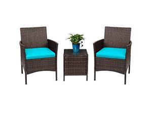 Devoko Patio Porch Furniture Sets 3 Pieces PE Rattan Wicker Chairs with Table Outdoor Garden Furniture Sets (Brown/Blue) Devoko Patio Porch Furniture Sets 3 Pieces PE Rattan Wicker Chairs with Table Outdoor Garden Furniture Sets (Brown/Blue)