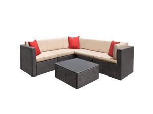 Devoko Patio Furniture Sets 6 Pieces All-Weather Outdoor Sectional Sofa Manual Weaving Wicker Rattan Patio Conversation Set with Cushion and Glass Table (Beige) Devoko Patio Furniture Sets 6 Pieces All-Weather Outdoor Sectional Sofa Manual Weaving Wicker Rattan Patio Conversation Set with Cushion and Glass Table (Beige)