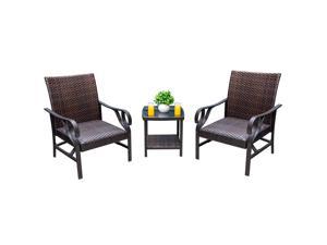 Devoko 3 Pieces Patio Furniture Sets Outdoor Patio Set Wicker Bistro Set Rattan Chair Modern Conversation Sets with Table for Yard and Bistro