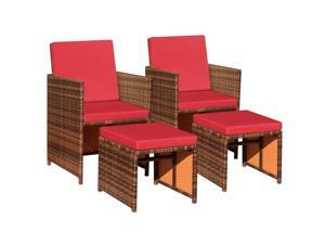Devoko 4 Pieces Patio Wicker Furniture Set Outdoor Patio Chairs with Ottomans All Weather Cushioned Chairs Balcony Porch Furniture (Red) Devoko 4 Pieces Patio Wicker Furniture Set Outdoor Patio Chairs with Ottomans All Weather Cushioned Chairs Balcony Porch Furniture (Red)