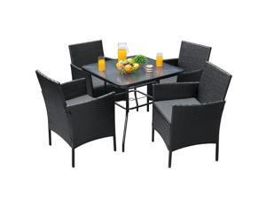 Devoko 5 Pieces Patio Dining Set Patio Furniture Set Outdoor Furniture Set, Square Glass Table Top with Umbrella Hole (Grey)