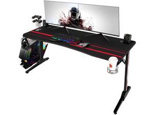 Devoko 55 Inch Gaming Desk T-Shaped PC Computer Table with Free Mouse Pad Carbon Fibre Surface Home Office Desk Gamer Table with Game Handle Rack Headphone Hook and Cup Holder (Black)