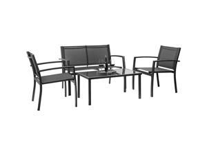 Devoko 4 Pieces Patio Furniture Set Outdoor Garden Patio Conversation Sets Poolside Lawn Chairs with Glass Coffee Table Porch Furniture (Black) Devoko 4 Pieces Patio Furniture Set Outdoor Garden Patio Conversation Sets Poolside Lawn Chairs with Glass Coffee Table Porch Furniture (Black)