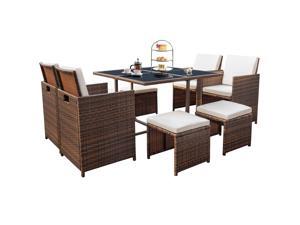 Devoko 9 Pieces Patio Dining Sets Outdoor Space Saving Rattan Chairs with Glass Table Patio Furniture Sets Cushioned Seating and Back Sectional Conversation Set (Brown/Beige) Devoko 9 Pieces Patio Dining Sets Outdoor Space Saving Rattan Chairs with Glass Table Patio Furniture Sets Cushioned Seating and Back Sectional Conversation Set (Brown/Beige)