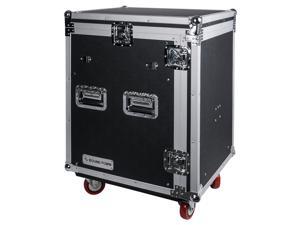 Sound Town 14U PA DJ Rack/Road Case with Slant Mixer Top and 2 Standing Lid Tables and Casters, 14-Space Size (STMR-14UWT2) Sound Town 14U PA DJ Rack/Road Case with Slant Mixer Top and 2 Standing Lid Tables and Casters, 14-Space Size (STMR-14UWT2)