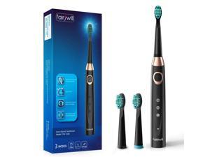 Fairywill Sonic Electric Toothbrush Rechargeable for Adults and Kids, ADA Accepted, 3 Brush Heads Included, 4 Hours Charge Minimum 30 Days Use, Dentists Recommend, Build in 2 Mins Timer Black