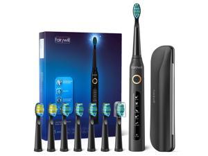 Fairywill Electric Toothbrush for Adults with 5 Modes, Smart Timer, 8 Brush Heads, Fully Rechargeable with One 4 Hr Charge Last 30 Days, Whitening Ultra Sonic Toothbrushes with A Travel Case in Black